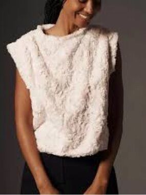 Maeve Cream Sleeveless Sherpa Muscle Tee